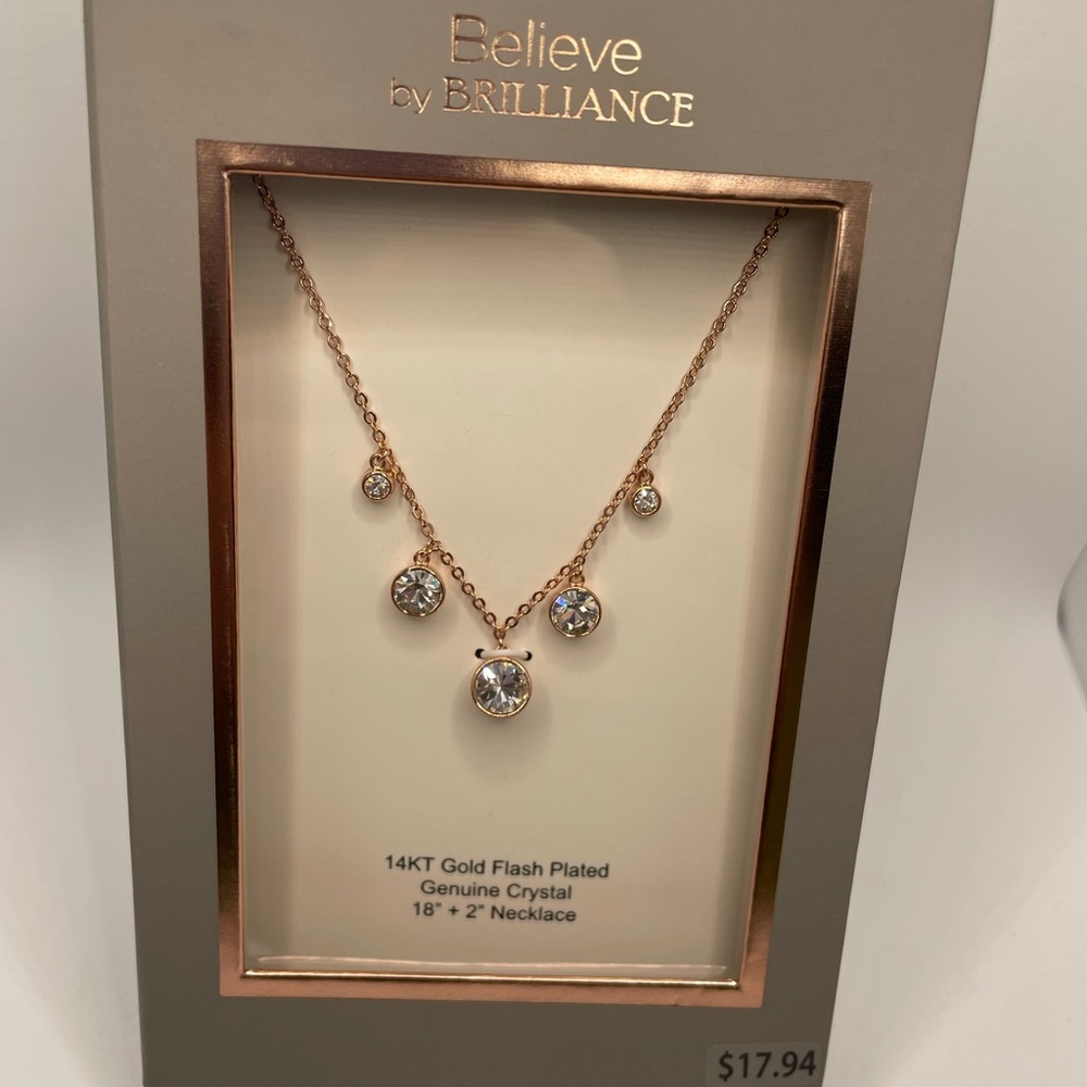 Believe by brilliance 14k gold flash plated genuine crystal 18 in +2 in necklace